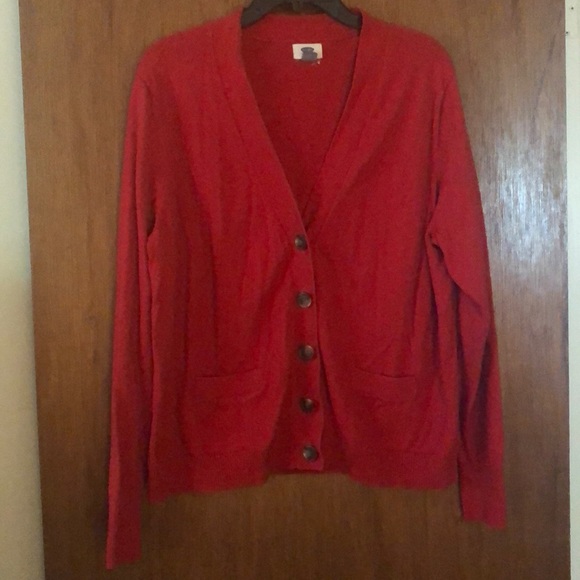 red cardigan with pockets